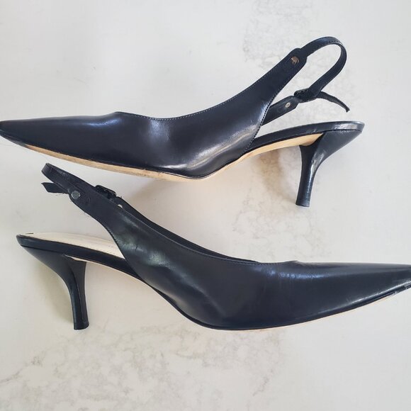 Via Spiga Black Leather Kitten Heel Slingback Heels  9.5M - Picture 4 of 13